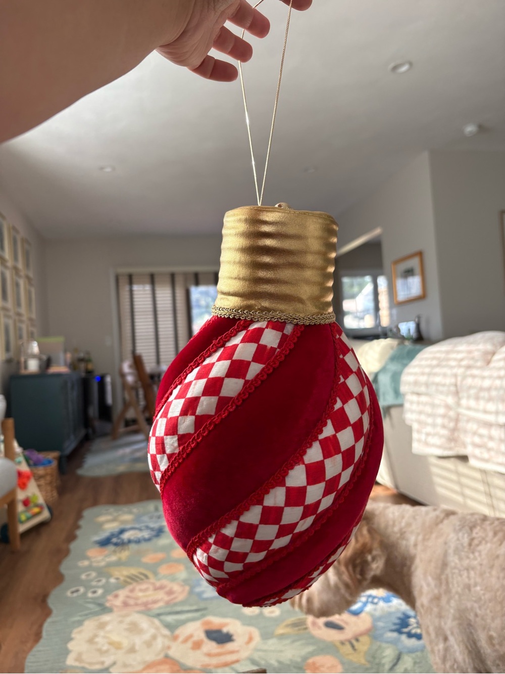 Mackenzie Childs Check It Out Red Check Lightbulb Fabric Ornament - 2
Available